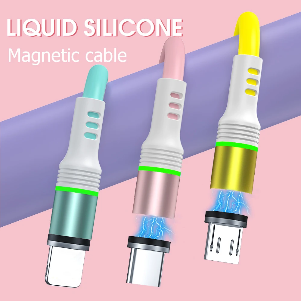 PMXBT Магнитный кабель Micro USB Type C кабели 1 м жидкий силиконовый зарядный шнур для
