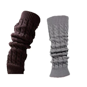 

Hot kf-2 Pair Women's Winter Crochet Knitted Boot Cover Leg Warmers Legging Sock Coffee & Light Gray