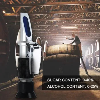 

Wine Sugar Concentration Refractometer Handheld Alcohol Meter Portable Grape Brix ATC Refractometer Densimeter