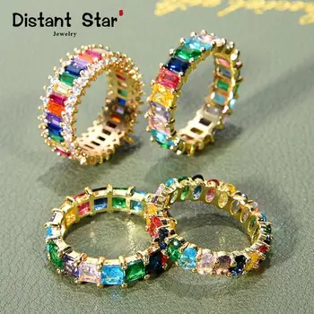 CZ Gold Crown rainbow Rings Geometry wedding Engagement Ring femme Women for ring party gift charm Rhinestone ins Jewelry