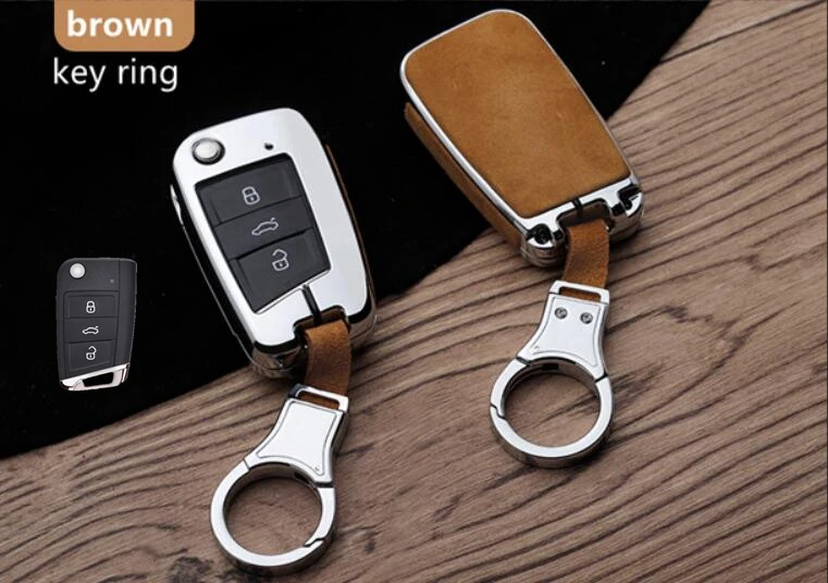 A key brown key ring Автомобильный замшевый кожаный брелок для ключей чехол для Volkswagen Golf 7 Tiguan MK6 Passat; Skoda Octavia A5 A7 Kodiaq Seat Leon Ibiza - Название цвета: A key brown key ring