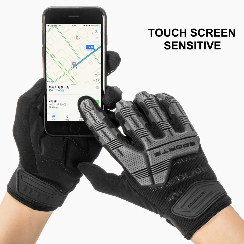 ROCKBROS Bicycle Gloves Full Fingers Shock-absorption Touch Screen Men MTB Bike Cycling Motorcycle Sportswear Spring Autumn