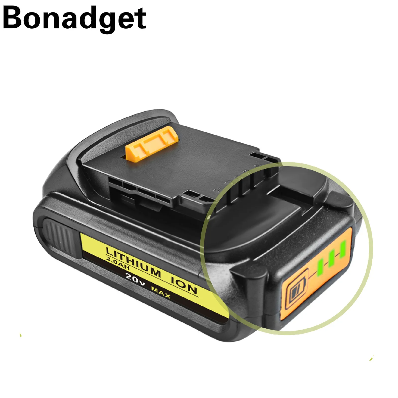 Bonadget 20V 2.0Ah для DeWalt DCB200 Перезаряжаемые Замена DCB181 DCB182 DCB204 DCB101 DCD996 DCF885 Мощность