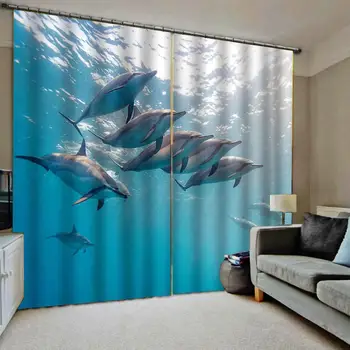 

3D Curtain Luxury Blackout Window Curtain blue ocean 3d curtains Thick shading soundproof windproof curtain