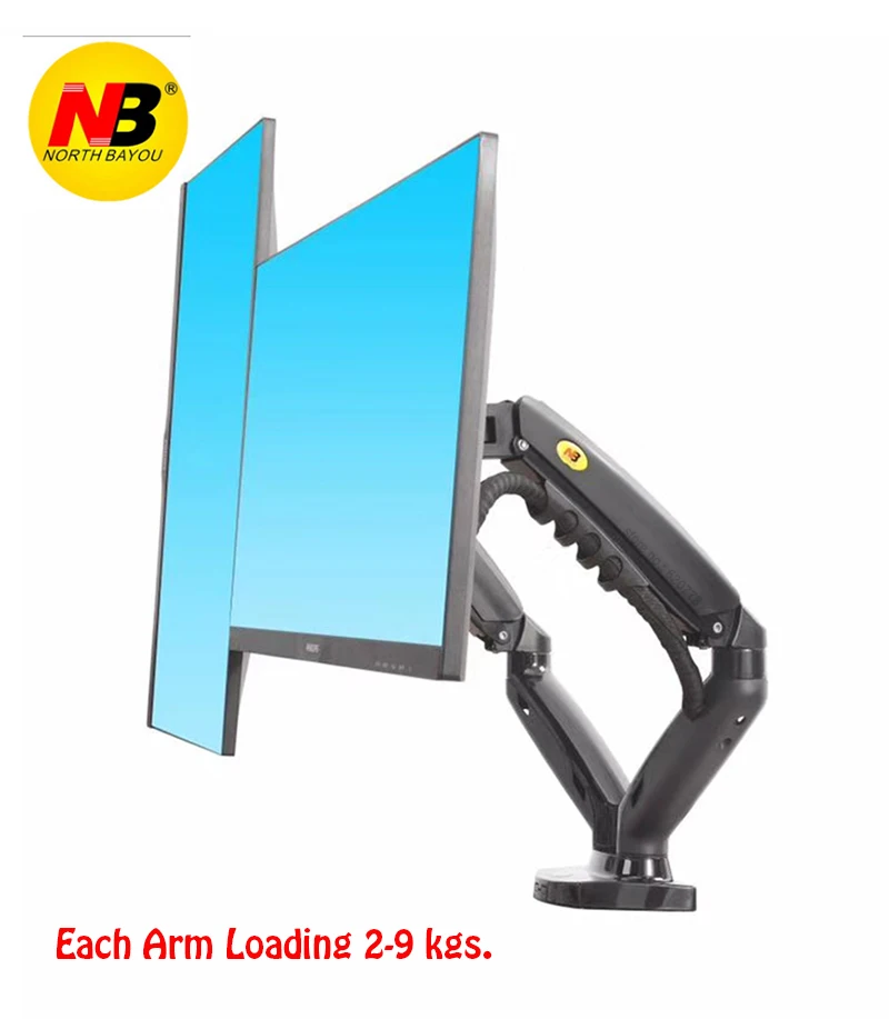 

2019 New NB F160 Gas Spring 360 Degree Desktop 17"-27" Dual Monitor Holder Arm Full Motion Monitor Mount Bracket Load 2-9kg each