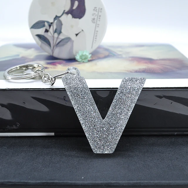 1PC Women Keychains  Handbag  Car Pendants 26 English Letter Keyring  Charms   Glitter Resin Word V