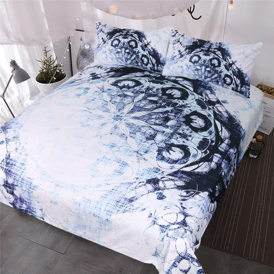 

HM Life Duvet Cover Set Dark Blue Ink Gradient Floral Print Bedding Set Abstract Bedclothes Bohemian Style Home Textiles