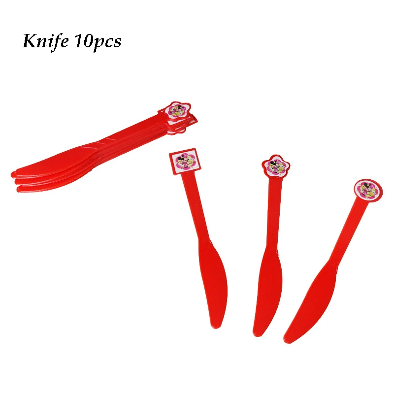 knife 10pcs Минни Маус День Рождения украшения детские одноразовые скатерти чашки тарелки подарок пользу красная посуда baby shower событие девушка - Цвет: knife 10pcs
