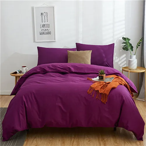 dark purple Комплект постельного белья, зеленый однотонный хлопок, пододеяльник, простыня, наволочки, белый серый комплект постельного белья, постельное белье для дома, отеля, свадьбы, королевы - Цвет: dark purple