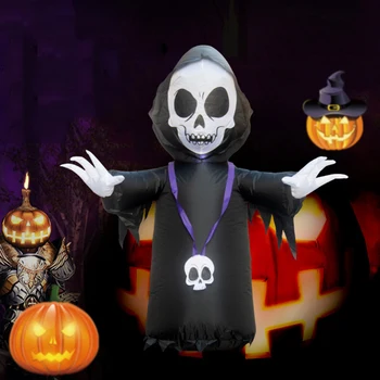 

120cm Halloween LED Light Inflatable Ghost Skeleton Dolls Halloween Ghost Yard Decoration Halloween Outdoor Market Decoration