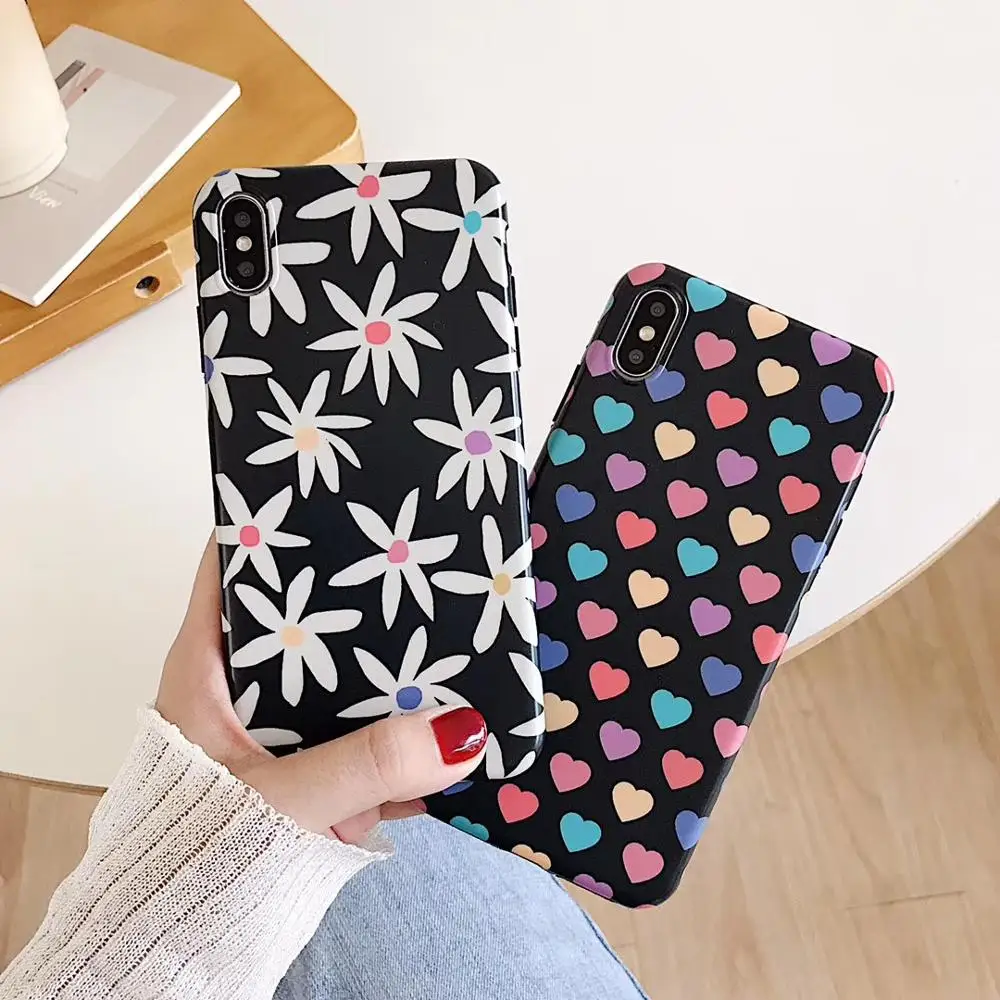 

Colorful Love Heart Flowers Soft IMD Phone Case For iPhone XR XS MAX X 7 8 Plus 6 6s Plus Case Black Silicone Cover Fundas