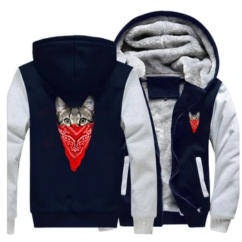 

Men raglan Hooded Hoodie streetwear Animal Cat Print Plus Velvet Thick Sweatshirt 2019 Winter Casual Hip-Hop tracksuits clothes