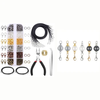 

1 Set 1050 Pcs Jewelry Jump Rings Lobster Clasps Necklace Repair Kit & 1 Set Plated ABS Pearl netic Jewelry Clasp
