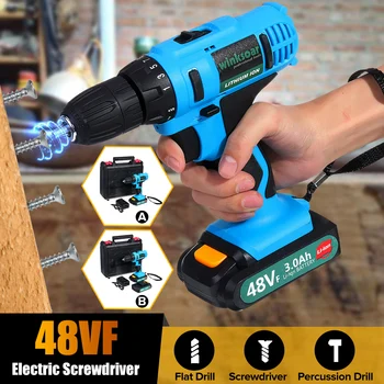 

48VF Cordless Electric Screwdriver Drill Power Tool Screwdriver 25+1 Torque W/ Rechargeable 1 or 2 Li-ion Battery 3000mAh