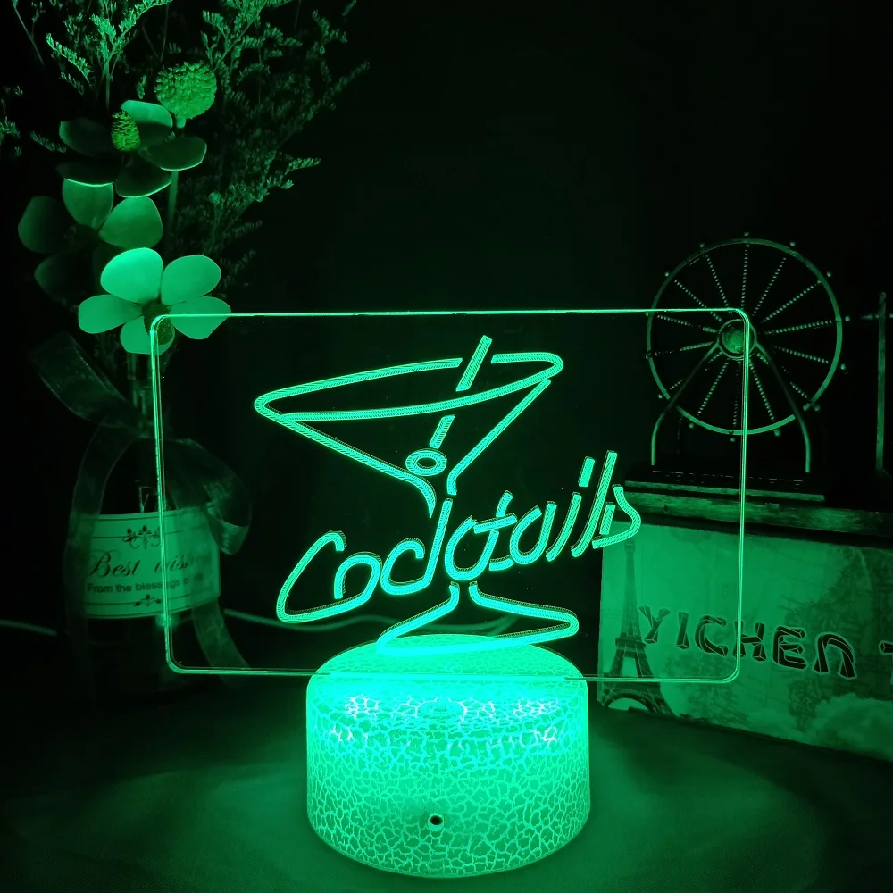 Cocktail LED Night Lamp Acrylic Wineglass Desk Setup Light 7/16 Color Change for Bar Party Home Decor Cool Xmas Birthday Gift wall night light