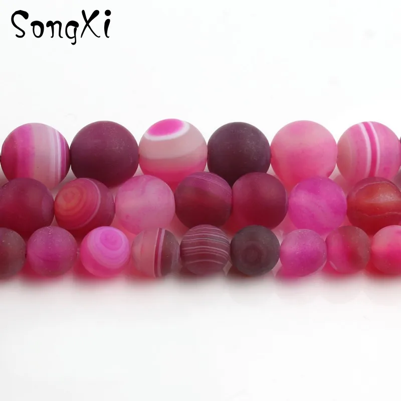 Natural Fuchsia Dull Polish Matte Stripe Agates Stone Round Beads for Jewelry Making Diy Bracelet Necklace 4 6 8 10 12mm 15 Inch | Украшения