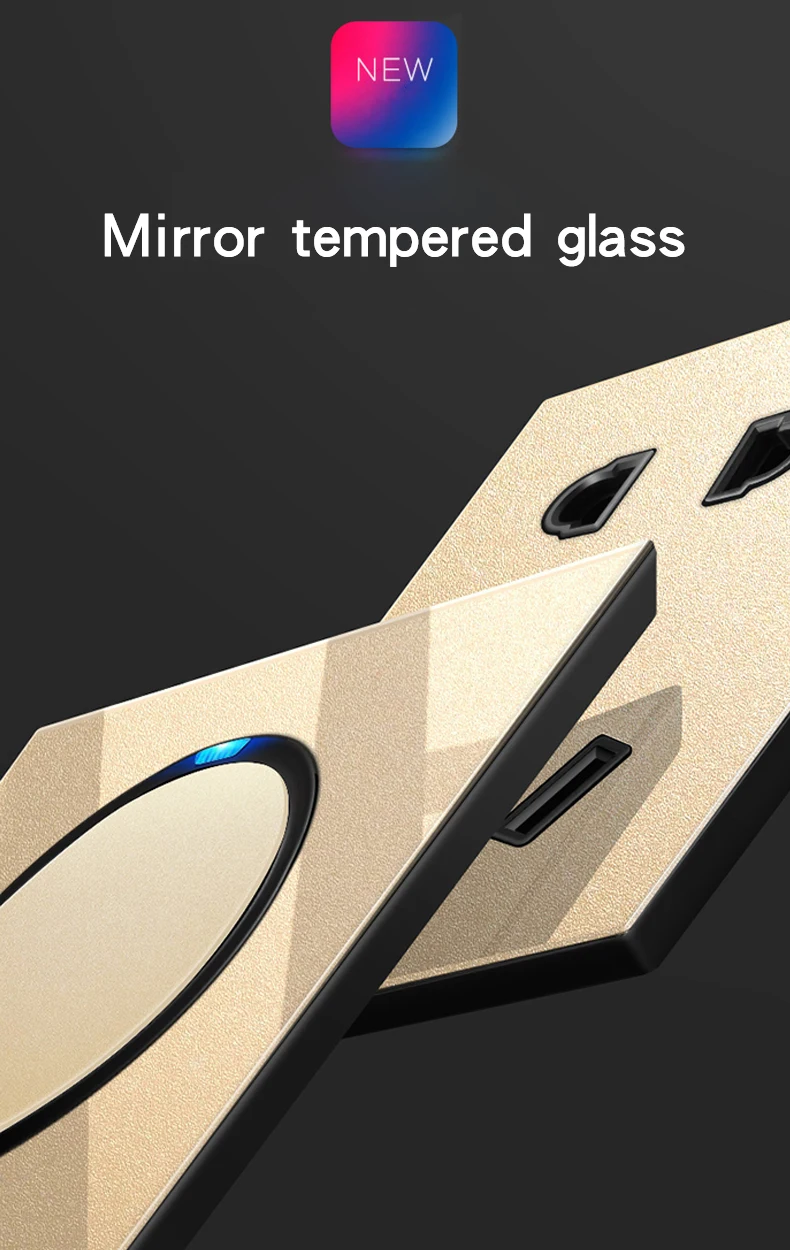 KAMANNI Frameless Grey Glass Panel Luxury Wall Rocker Light Button Switch Socket Led Indicator 2 Gang Controls 1/2Way New Design