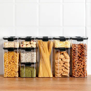 

Square Transparent Sealed Fresh Box Kitchen Grain Multi-grain Storage Tank Can Be Stacked Snacks Dried Fruit Storage Tank