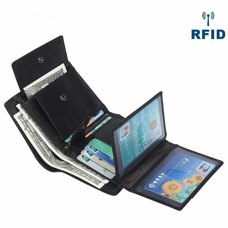 Стиль, мужской кошелек из натуральной кожи, Ретро стиль, Crazy Horse, тройная, RFID Блокировка, кошельки, для монет, многофункциональный кошелек, держатель для карт