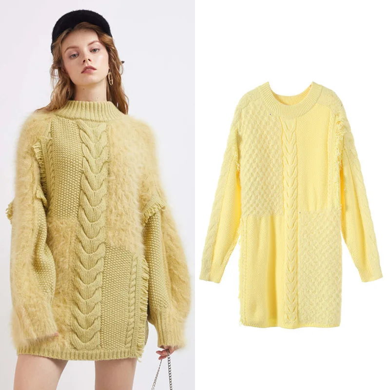 ^*Best Offers 2019 early autumn new raw crochet hook stitching knit sweater thick long sleeve dress ^*Best Offers 2019 early autumn new raw crochet hook stitching knit sweater thick long sleeve dress