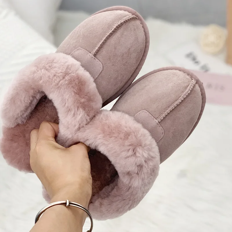 KZZO Natural Sheepskin Fur Slippers Fashion Female Winter Women Warm Indoor Slippers Top Quality Soft Wool Lady Home Shoes 5