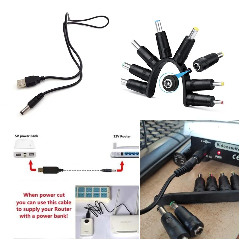 Dc Charging Cable DC Charging Power Cord USB To 5521 Multifunctional DC Plug Male 8-in-1 Charging Cable 5.5*2.1mm Connector 5V Charger Power Cable