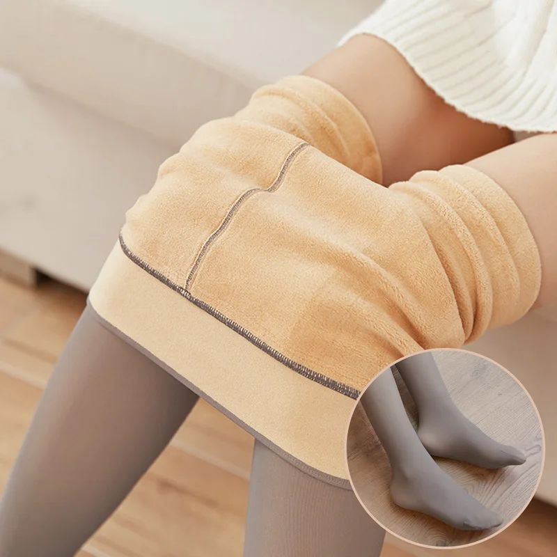 Black Women Thin Tights Legs Fake Translucent Flawless Legs Fake Translucent Warm Fleece Pantyhose -Black/Gray/Coffee Original