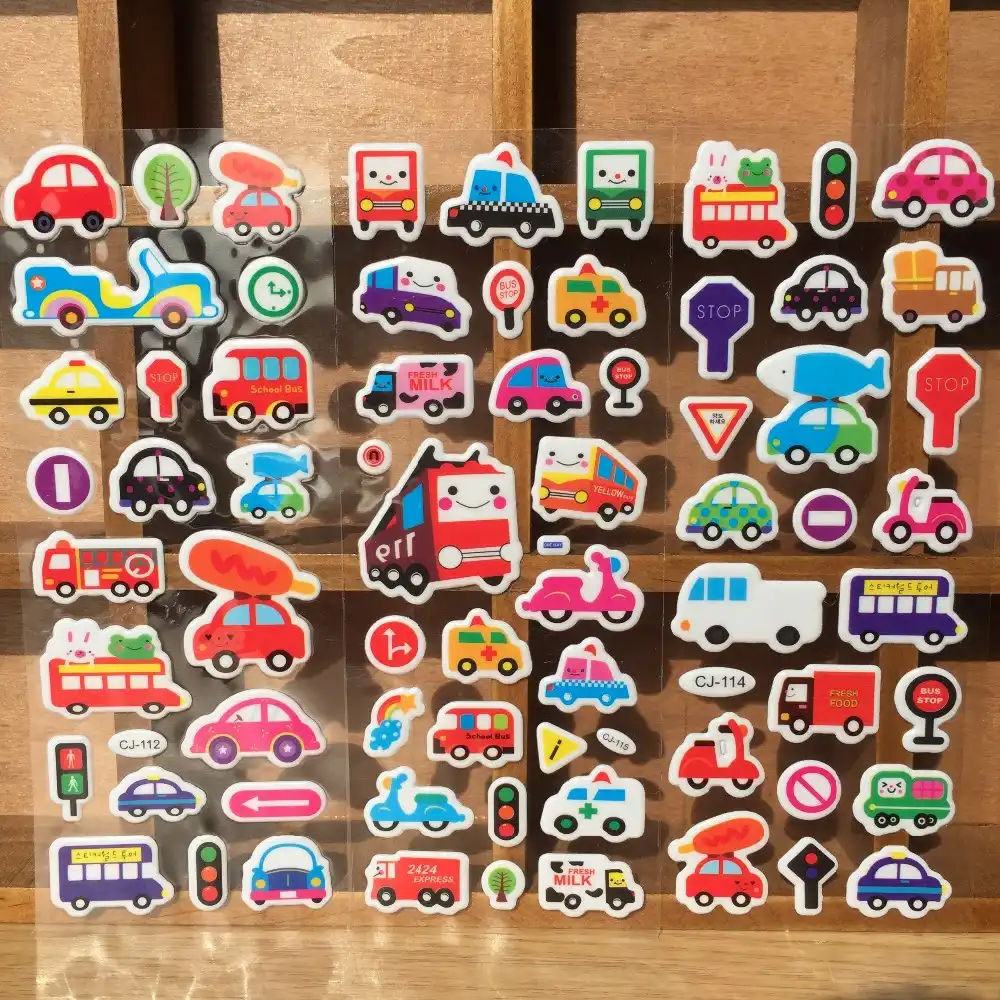 3/6pcs/lot cartoon car transport sticker 3d bubble stickers