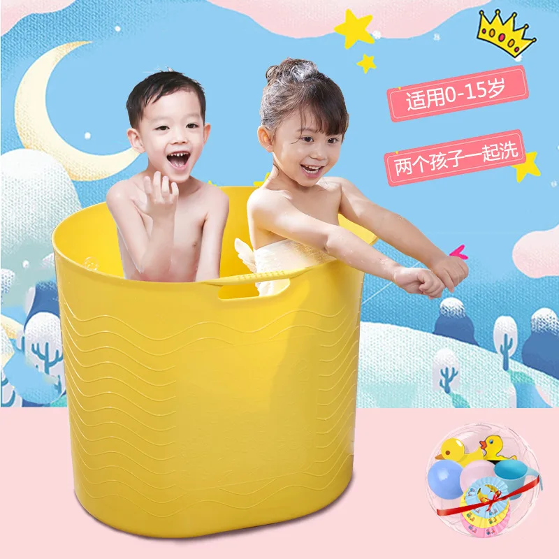 

Large Size Children Tub Plastic Bath Bucket Bath Barrel Soft Silcone Baby Bathtubs Bathtub Bath Barrel Heightening