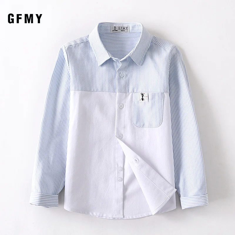 GFMY Spring Autumn100% Cotton Full Sleeve Children Fashion Splicing Boys Shirts 3T-16T Casual Big Kid Clothes Shirt 6613 boys long sleeve shirts