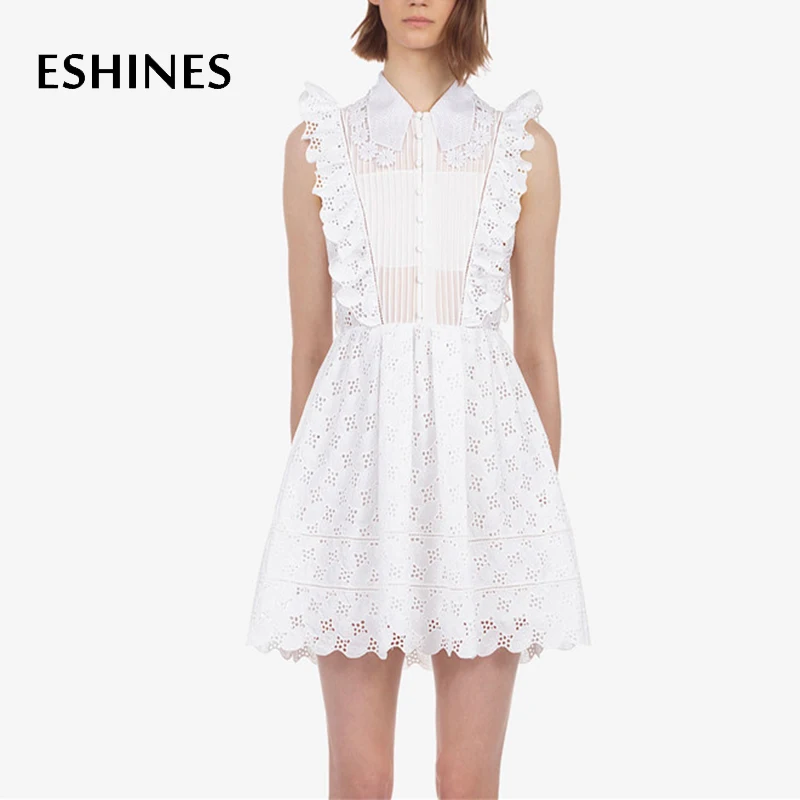 ESHINES/дизайнерское летнее платье с цветочным узором и рюшами однобортное без