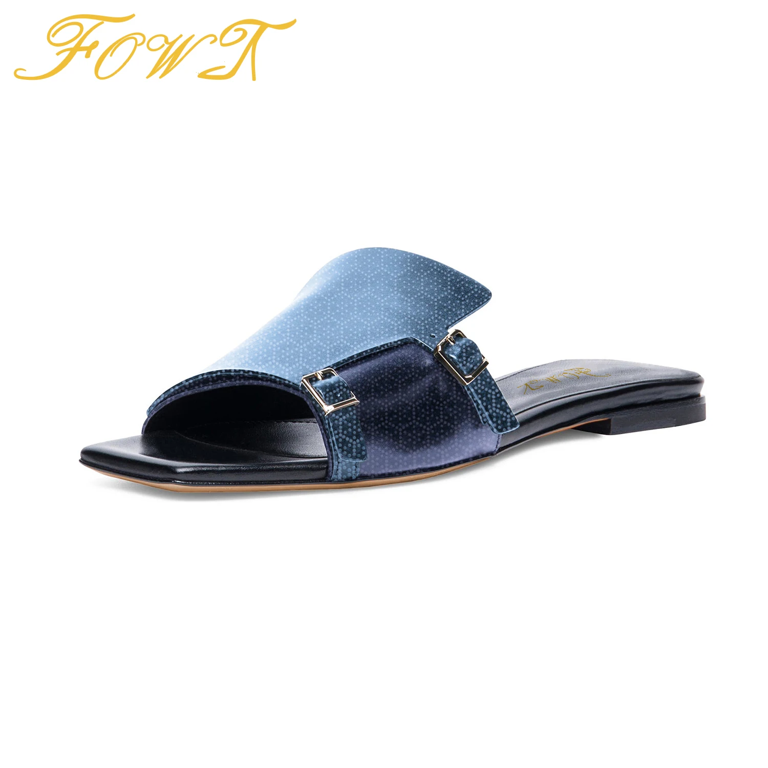 

Geometric Mules Buckle Women Outside Slippers Pointed Toe Flat With Large Size 41 42 Ladies Summer Casual Buckle Shoes FOWT