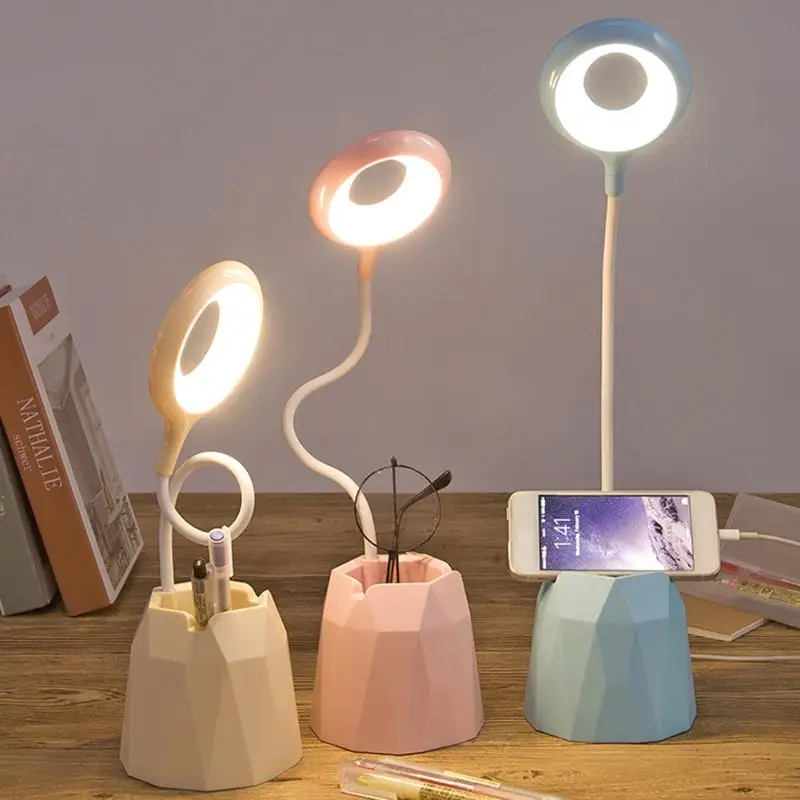 

LED Table Lamp Touch Dimmable 360 Degree Rotatable USB Charging Phone Rack Pen Holder Table Lamp Kids Reading Light