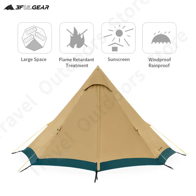 3F UL Portable Pyramid Tribe Teepe Tent 2-4 Person Waterproof  Camping Tent Family  2