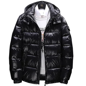 

Men's down coat new shiny down jacket more brief paragraph hooded men warm warm coat white duck down handsome