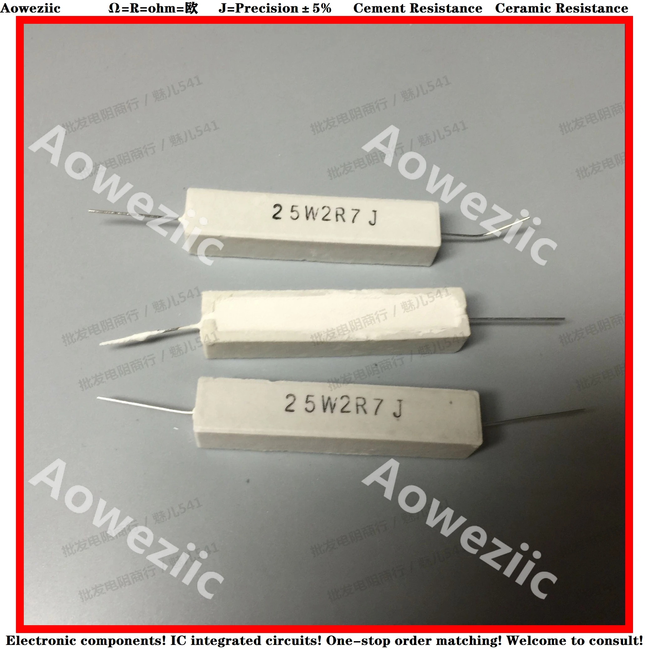 

10Pcs 25W 2.7 ohm 25W 2.7RJ 25W2R7J 2.7ohm 2.7R RX27 Horizontal cement resistor Ceramic Resistance precision 5% Power resistance