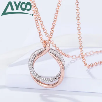 

AYOO high quality new big double circle style pendant flash crystal women necklace