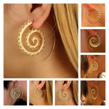 

Loop water drops exaggerate Earrings creative spiral water drops with Rhinestone earrings geometric simple Earrings