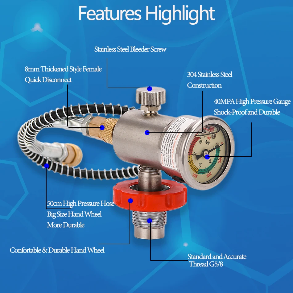 PCP дайвинг клапан Заправка Адаптер CO2 заправочная станция клапан давления G5/8 Мужской воздуха надувание до небольшой HPA бак 40 мм Калибр