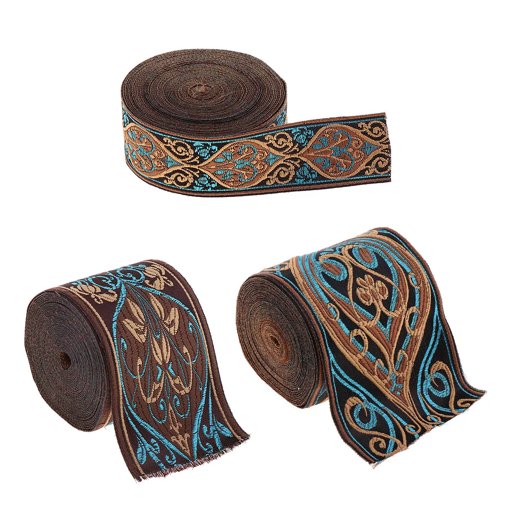 5 Meters Vintage Sari Jacquard Ribbon Trim Tape Border for Sewing Quilting Bridal Costumes Drapery Home Decoration, Blue