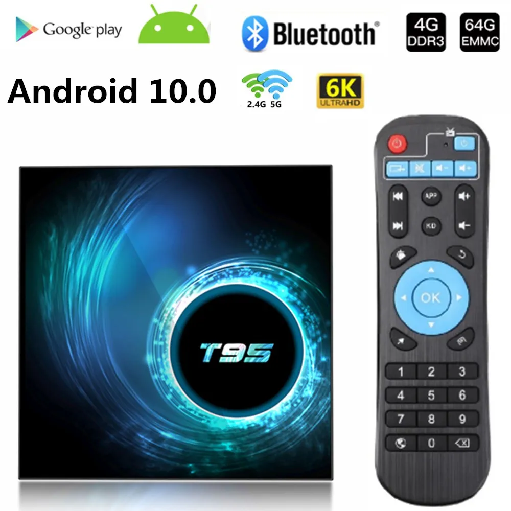 

2020 New TV Box Android 10 T95 Smart TV Box Allwinner H616 Quad Core Media Player HD 6K 2.4G&5G WiFi 16GB 32GB 64GB Set Top Box