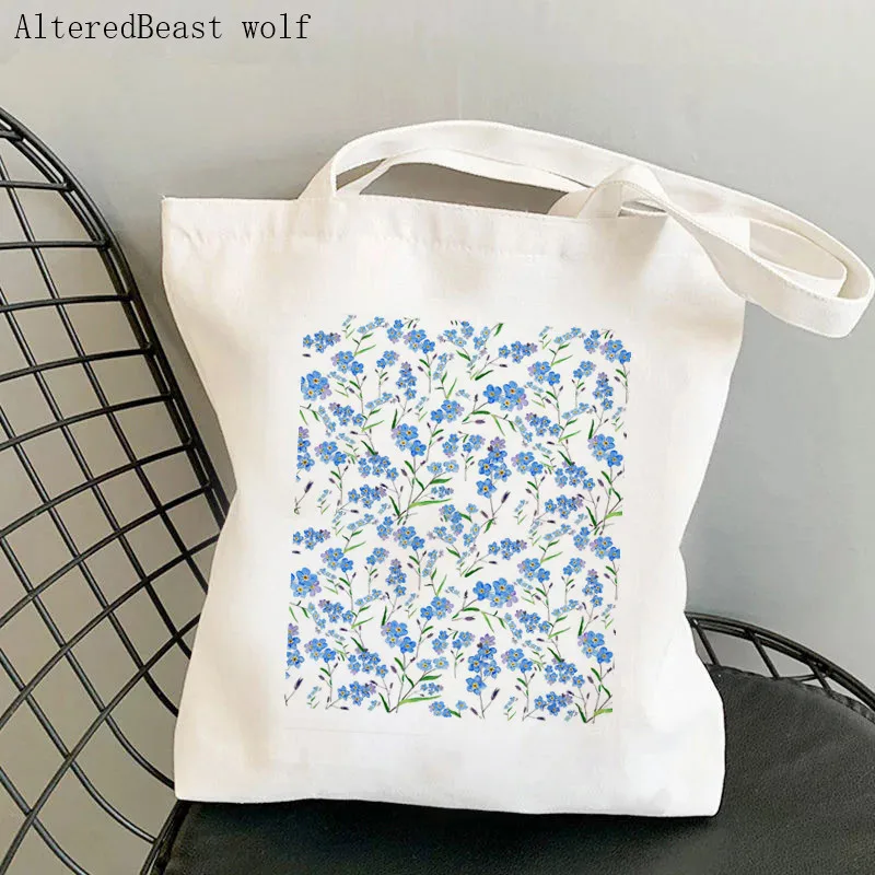 

Women Shopper bag blue forget me Printed Kawaii Bag Harajuku Shopping Canvas Shopper Bag girl handbag Tote Shoulder Lady Bag