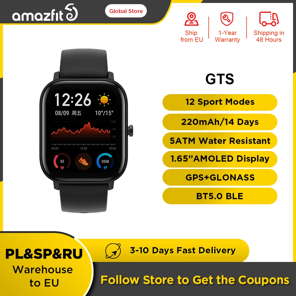 Оригинальная глобальная версия Amazfit GTS Смарт-часы 5ATM Водонепроницаемый 14 дней