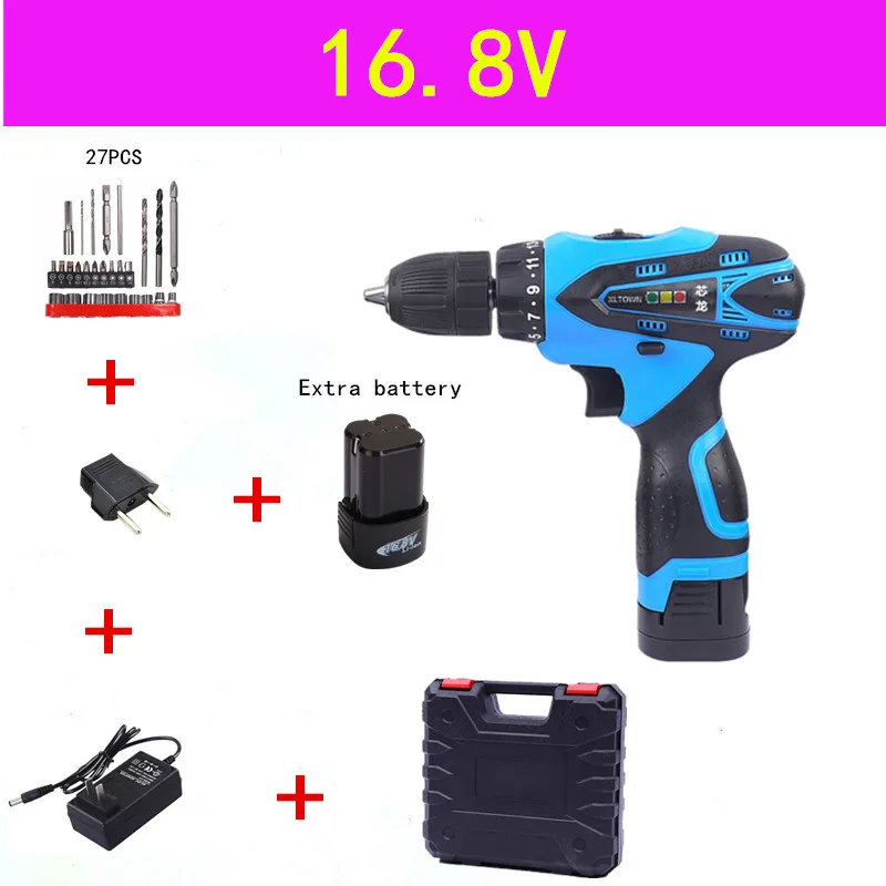 XLTOWN21v аккумуляторная электрическая отвертка с 2 батареями Аккумуляторная дрель перезаряжаемая литиевая батарея электрическая отвертка Powertool - Цвет: 16.8V C