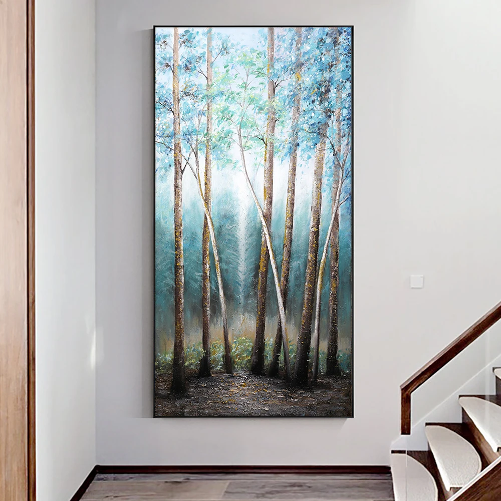 

KYQ Original Oil Painting Trees On Canvas Print Nordic Poster Wall Art Picture For Living Noom Home Decoration Frameless