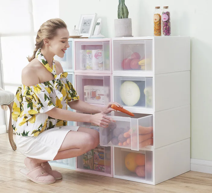 

Plastic Large Single Layer Storage Box Simple Fresh Large-Volume Drawer-Type with Wheels Storage Cabinet Box