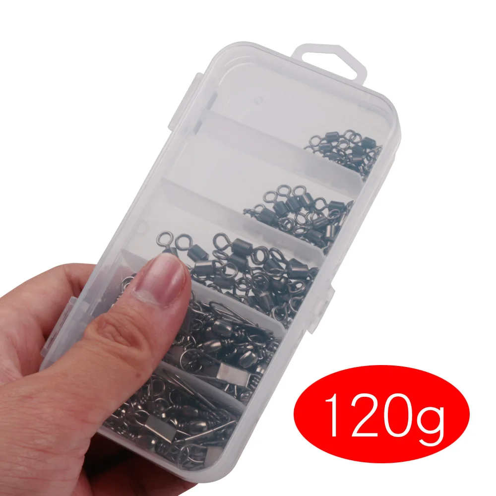 

50pcs/set Fishing Connector Fishing Barrel Bearing Rolling Swivel Solid Ring Hooks Quick Fast Link with Plastic Box Pesca