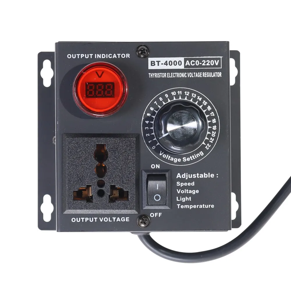 ЕС Plug AC220V 4 кВт SCR Регулируемый диммер светильник температура двигателя