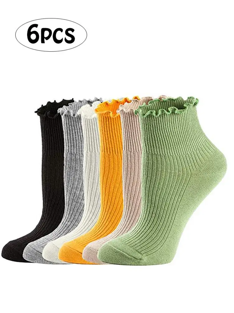 6 пар носков повседневные дышащие удобные мягкие милые носки с оборками и деревянными ушками вязаные хлопковые носки для женщин и девочек