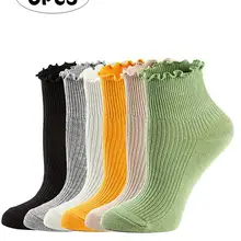 6 пар носков повседневные дышащие удобные мягкие милые носки с оборками и деревянными ушками вязаные хлопковые носки для женщин и девочек